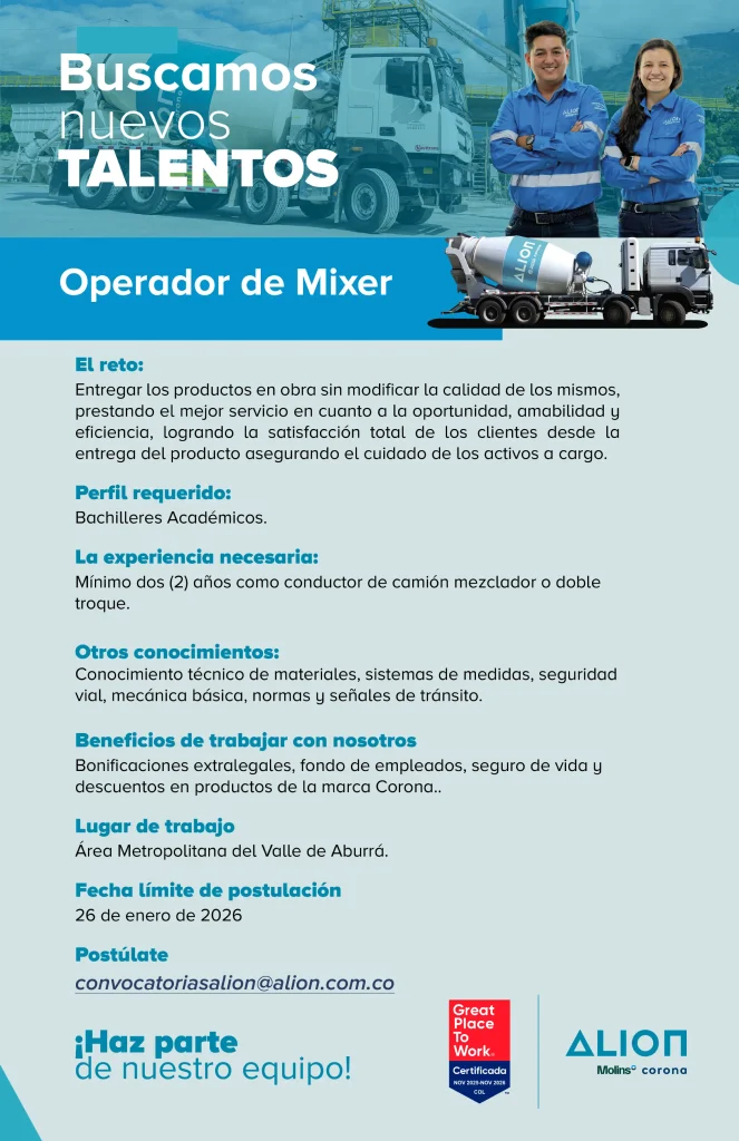 Ofertas Laborales 2026 Operador De Mixer